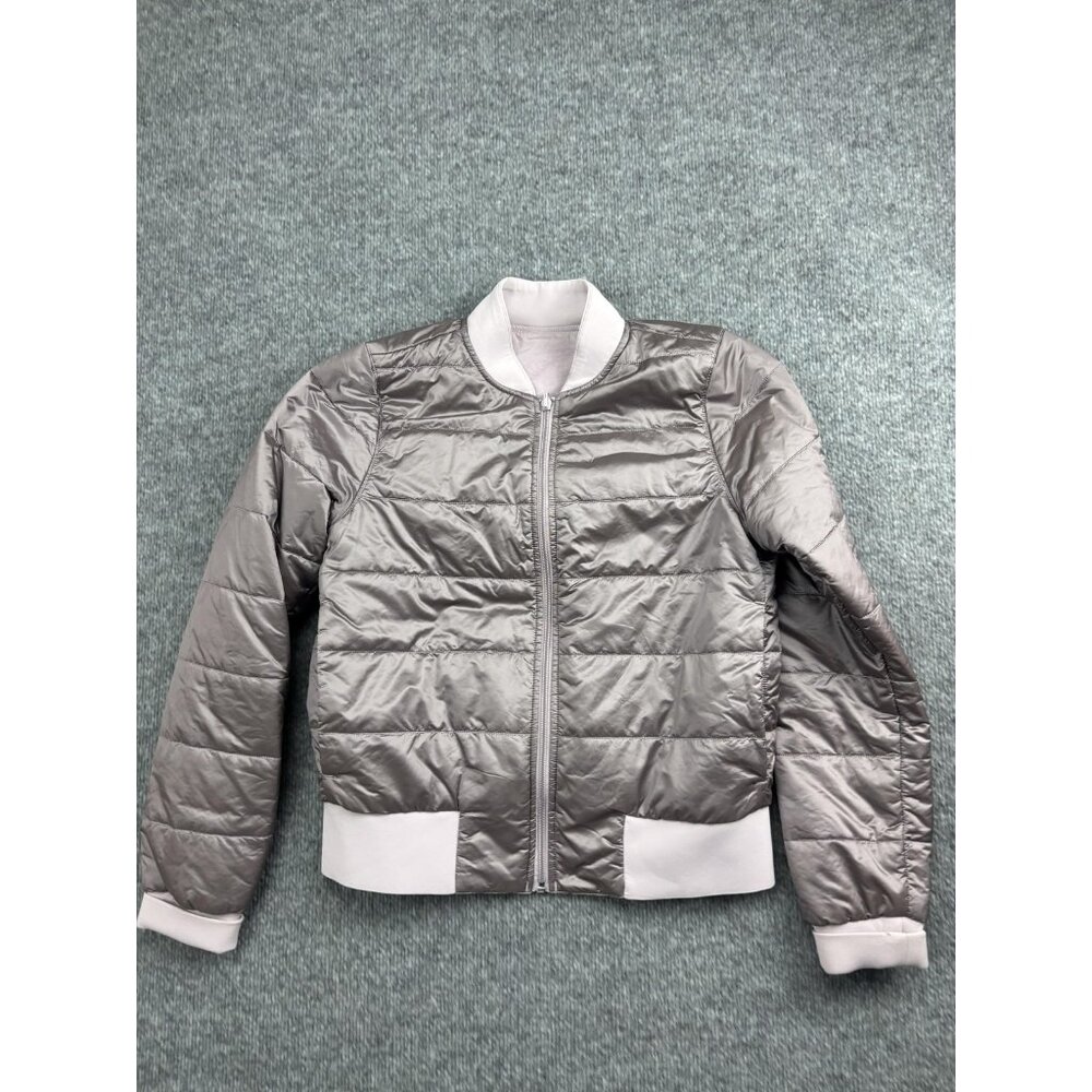 Lululemon Jacket Womens Medium Gray Pink Reversible Bomber Quilted Puffer Cozy